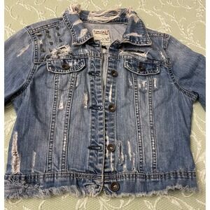 Special 2012 Denim Jacket Womens S Distressed Studded Frayed Hem Punk‎ Rock Blue